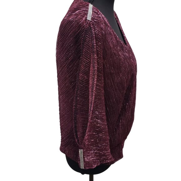 Chaus New York Metallic Plum Dolman Sleeve Blouse Size M Rhinestones Y2K Party - Picture 3 of 7